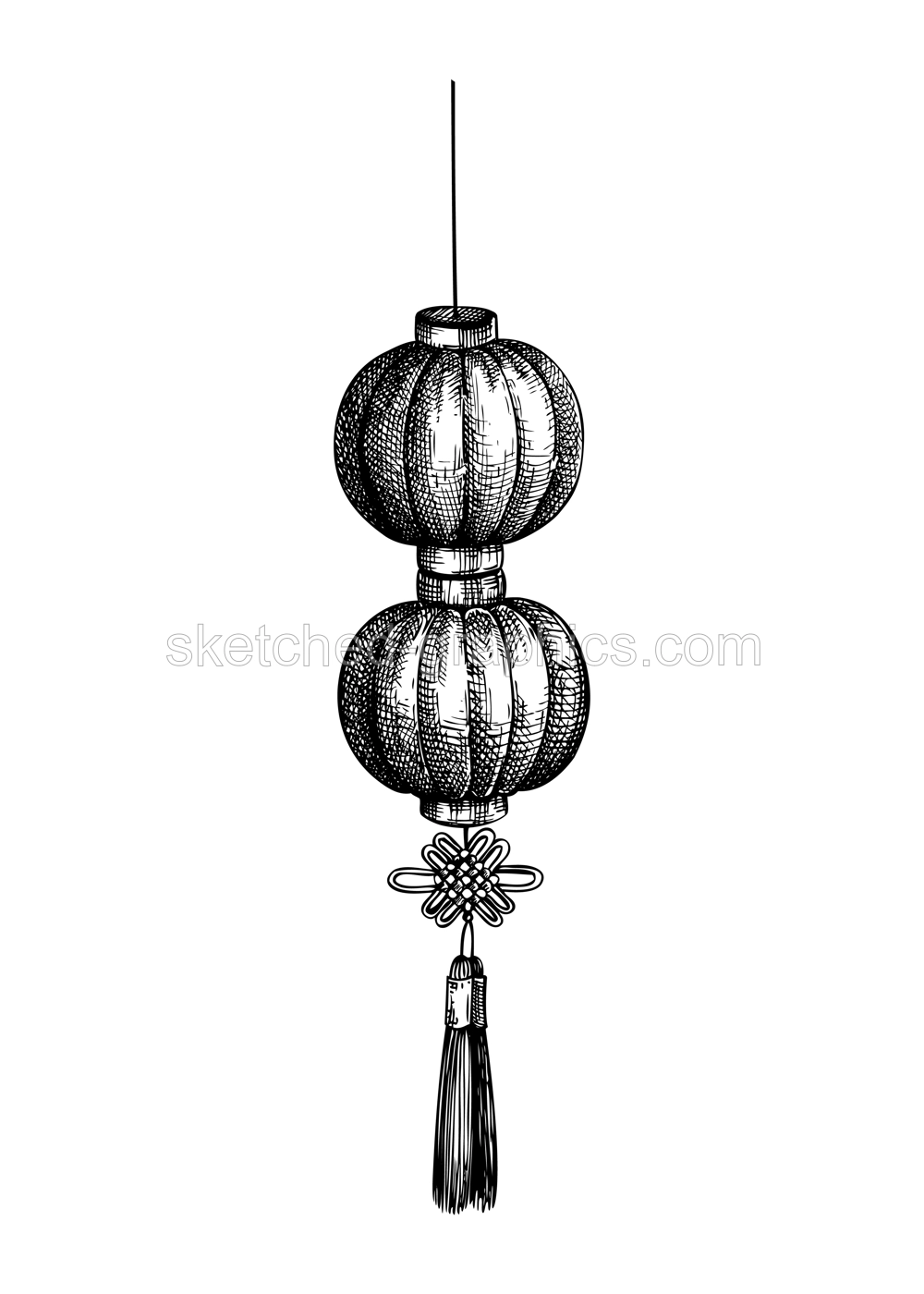 Chinese lantern sketch. Hand-drawn vector illustration. Lunar New Year decoration. China design elements. NOT AI generated image Illustration